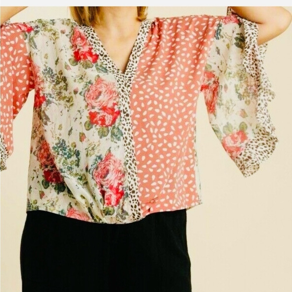 Umgee Sheer animal print Patterned Blouse